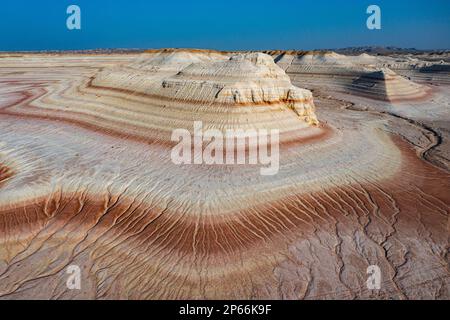 Multicoloured layers of sandstone, Kyzylkup, Mangystau, Kazakhstan, Central Asia, Asia Stock Photo