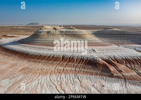 Multicoloured layers of sandstone, Kyzylkup, Mangystau, Kazakhstan, Central Asia, Asia Stock Photo