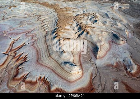 Multicoloured layers of sandstone, Kyzylkup, Mangystau, Kazakhstan, Central Asia, Asia Stock Photo