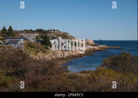 Rocky Shoreline at Duncan's Cove Nature Reserve, Nova Scotia, Canada, North America Stock Photo