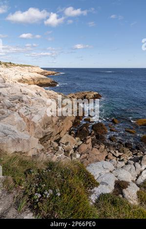 Rocky Shoreline at Duncan's Cove Nature Reserve, Nova Scotia, Canada, North America Stock Photo