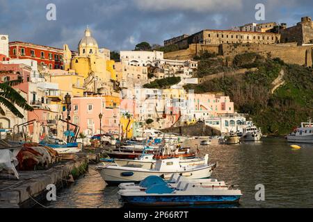 Beautiful Italian island of Procida, famous for its colorful marina, tiny narrow streets and many beaches, Procida, Flegrean Islands, Campania, Italy Stock Photo
