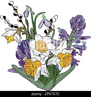 vector drawing bouquet of spring flowers Stock Vector