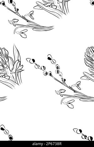 Vector seamless pattern bouquet with willow branch and hyacinth Stock Vector