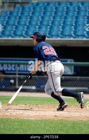 Austin Meadows #28 of Grayson High School in Loganville, Georgia playing  for the Atlanta Braves scout team during the East Coast Pro Showcase at  Alliance Bank Stadium on August 1, 2012 in