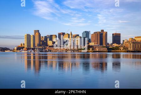 Boston Skyline at sunrise, Boston, Massachusetts, New England, United States of America, North America Stock Photo