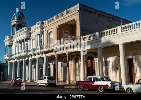 Palacio Ferrer, former sugar baron's mansion, with tower to watch his ships, in morning light, Cienfuegos, UNESCO, Cuba, West Indies, Caribbean Stock Photo