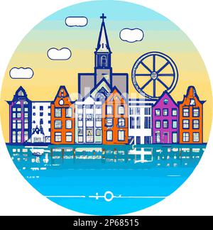 Amsterdam, Netherlands, Vector Skyline. Handmade vector art illustration. Stock Vector