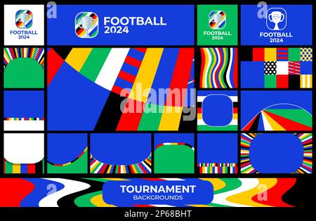 European football 2024 social media backgrounds set. Vector illustration Football soccer cup 2024 in Germany square and horizontal pattern background Stock Vector