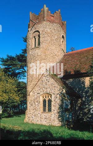 Round tower church, view of the medieval church of St Peter in Thorington showing its distinctive Saxon era round tower, Suffolk, England, UK Stock Photo