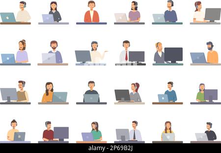Call a consultant icons set cartoon vector. Service support. Center customer Stock Vector