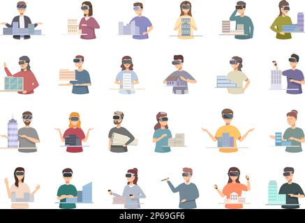 Architect of virtual reality icons set cartoon vector. Digital vr. Education equipment Stock Vector