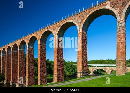 Summer daytime view of The Leaderfoot Viaduct over the River Tweed near Melrose in the Scottish Borders in Scotland, United Kingdom Stock Photo