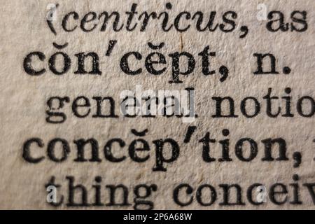Definition of words and concept and conception on dictionary page, close-up Stock Photo