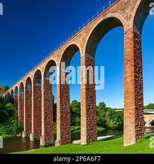 Summer daytime view of The Leaderfoot Viaduct over the River Tweed near Melrose in the Scottish Borders in Scotland, United Kingdom Stock Photo