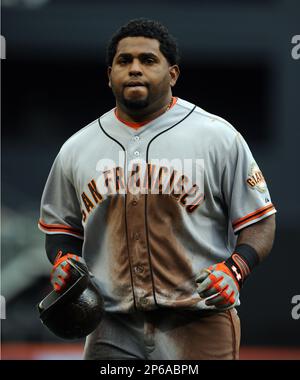 San Francisco Giants Infielder Pablo Sandoval (48) is in his ready position  at third base. The Giants beat the Astros 3 - 0 for the second shut out in  2 nights at