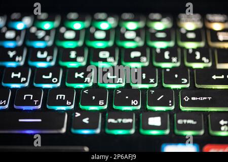 Gaming Laptop RGB format Keyboard illuminate backlit Stock Photo