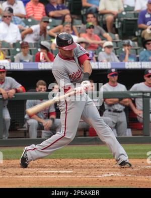 Washington Nationals' Ian Desmond gets his grip on his bat during the  seventh inning of an interleague baseball game against the Chicago White  Sox at Nationals Park ,Wednesday, April 10, 2013, in