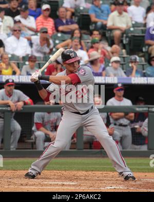 Washington Nationals' Ian Desmond gets his grip on his bat during the  seventh inning of an interleague baseball game against the Chicago White  Sox at Nationals Park ,Wednesday, April 10, 2013, in