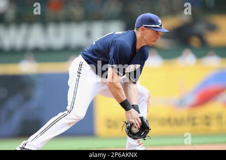 July 03, 2012: Milwaukee Brewers left fielder Ryan Braun #8 in game action  at the plate. The Milwaukee Brewers defeated the Miami Marlins 13-12 in 10  innings at Miller Park in Milwaukee