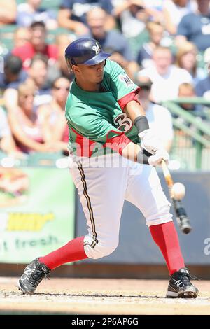 July 01, 2012: Milwaukee Brewers starting pitcher Yovani Gallardo #49 in  game action. The Milwaukee Brewers were celebrating Italian Heritage Day  with different uniforms. Milwaukee defeated Arizona 2-1 at Miller Park in