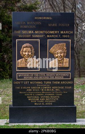 March 3, 2014. Selma, Alabama.  Edmund Pettus Bridge, Civil Rights monuments, Bloody Sunday Mural, Amelia Boynton Robinson and Marie Foster Monument, Stock Photo