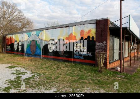 March 3, 2014. Selma, Alabama.  Edmund Pettus Bridge, Civil Rights monuments, Bloody Sunday Mural, Amelia Boynton Robinson and Marie Foster Monument, Stock Photo