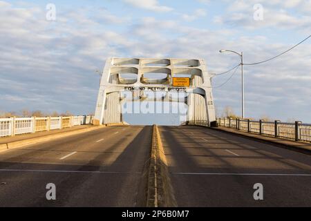 March 3, 2014. Selma, Alabama.  Edmund Pettus Bridge, Civil Rights monuments, Bloody Sunday Mural, Amelia Boynton Robinson and Marie Foster Monument, Stock Photo