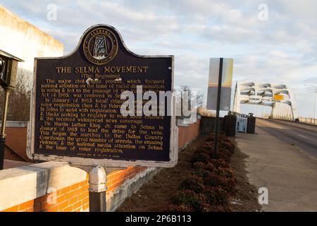 March 3, 2014. Selma, Alabama.  Edmund Pettus Bridge, Civil Rights monuments, Bloody Sunday Mural, Amelia Boynton Robinson and Marie Foster Monument, Stock Photo