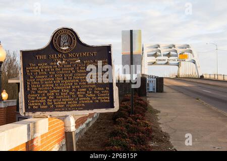 March 3, 2014. Selma, Alabama.  Edmund Pettus Bridge, Civil Rights monuments, Bloody Sunday Mural, Amelia Boynton Robinson and Marie Foster Monument, Stock Photo