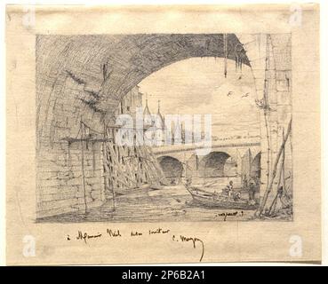 Charles Meryon, Study for 'L'arche du Pont Notre-Dame', before 1853, pencil on paper. Stock Photo