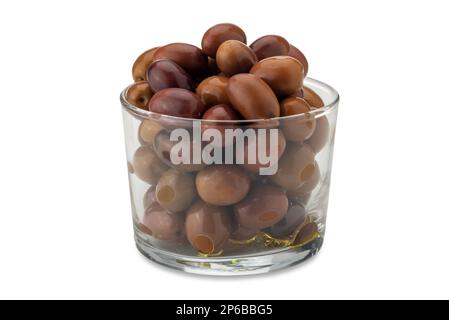 Olives in glass cup isolated on white with clipping path included Stock Photo