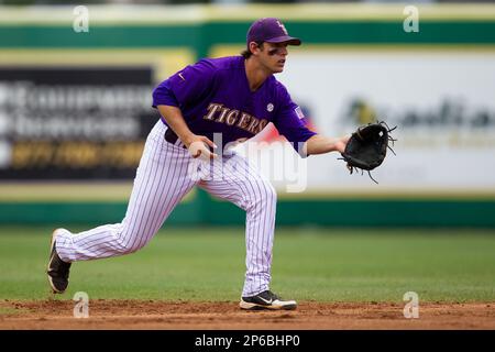 LSU Tigers shortstop Austin Nola #36 argues with the umpire during the NCAA  Super Regional baseball game against Stony Brook on June 9, 2012 at Alex  Box Stadium in Baton Rouge, Louisiana.