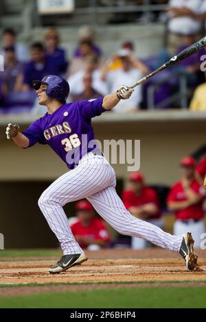 LSU Tigers shortstop Austin Nola #36 argues with the umpire during the NCAA  Super Regional baseball game against Stony Brook on June 9, 2012 at Alex  Box Stadium in Baton Rouge, Louisiana.