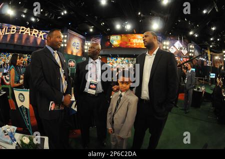 New York Yankees pitcher C.C. Sabathia and his son Carter during the MLB  Draft on Monday June 04,2012 at Studio 42 in Secaucus, NJ. (AP  Photo/Tomasso DeRosa Stock Photo - Alamy