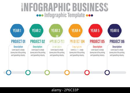 6Project 6Months 6YearModern Timeline diagram with progress circle, presentation vector infographic with circle. Infographic template for business. Stock Vector