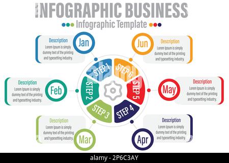6Project 6Months 6YearModern Timeline diagram with progress circle, presentation vector infographic with circle. Infographic template for business. Stock Vector