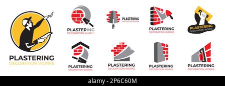 Vector set of plastering finishing company logos Stock Vector