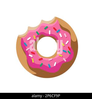 Colored bitten donut on a white background in cartoon style for printing and design. Vector illustration. Stock Vector