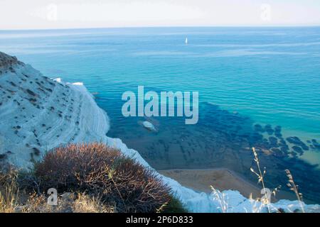 Stair of the Turks' or “Turkish Steps”) is a rocky cliff on the coast of Realmonte, near Porto Empedocle, southern Sicily, Italy. Stock Photo