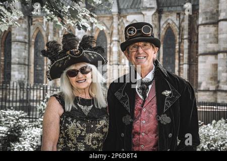 Portrait of a stylish middle aged steampunk couple. Stock Photo
