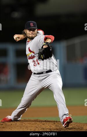 Lance Lynn #31 of the St.Louis Cardinals pitches against the Los Angeles  Dodgers at Dodger Stadium on May 18, 2012 in Los Angeles,California. Los  Angeles defeated St.Louis 6-5.(Larry Goren/Four Seam Images via