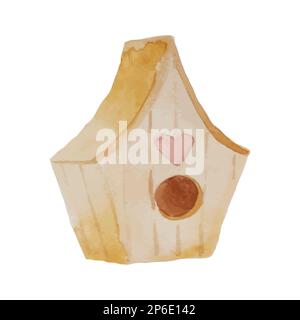 Watercolor wood birdhouse with heart. Spring decoration. Vector illustration Stock Vector