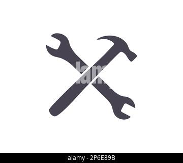 Wrench and hammer, tools icon design. Construction, fix, repair, settings, build, engineer, engineering, architect, architecture, tools. Stock Vector