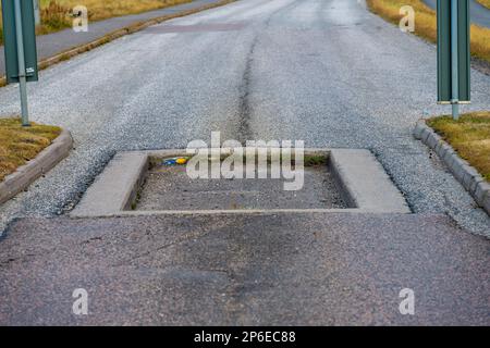Car trap designed to only let buses and not cars through Stock Photo
