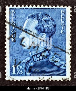 Cancelled postage stamp printed by Belgium, that shows King Leopold III of Belgium, circa 1934. Stock Photo