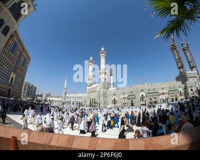 Masjid Al Haram, also known as the Great Mosque of Mecca, is a mosque that surrounds the Kaaba in Mecca, in the Mecca Province of Saudi Arabia. Stock Photo