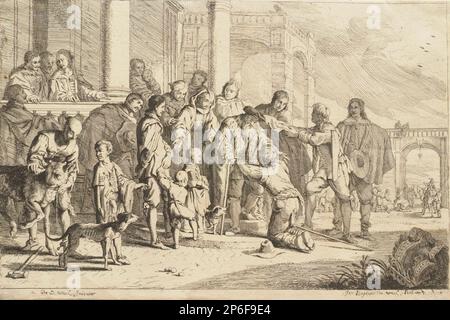 Jan Baptiste de Wael II, The Prodigal Son Welcomed Home, 1658, etching on paper. Stock Photo