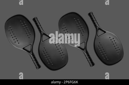 Black professional beach tennis racket on grey background. Horizontal sport theme poster, greeting cards, headers, website and app Stock Photo