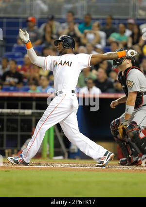 Miami Marlins Hanley Ramirez during a game against the New York Yankees in  Miami,Florida on April 1,2012 at Marlins Park.(AP Photo/Tom DiPace Stock  Photo - Alamy